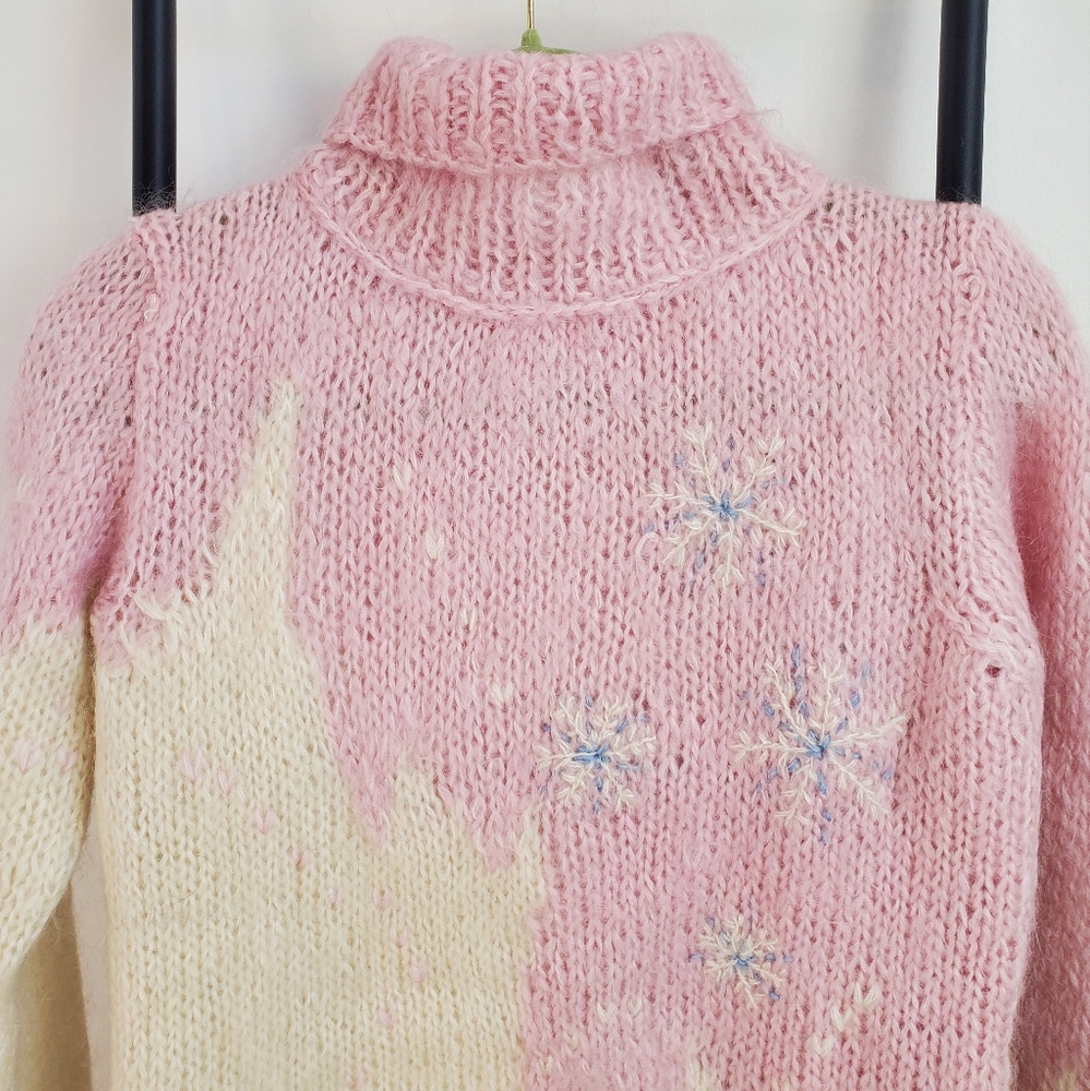 Free People cow neck sweater cream pink mohair knit women size M